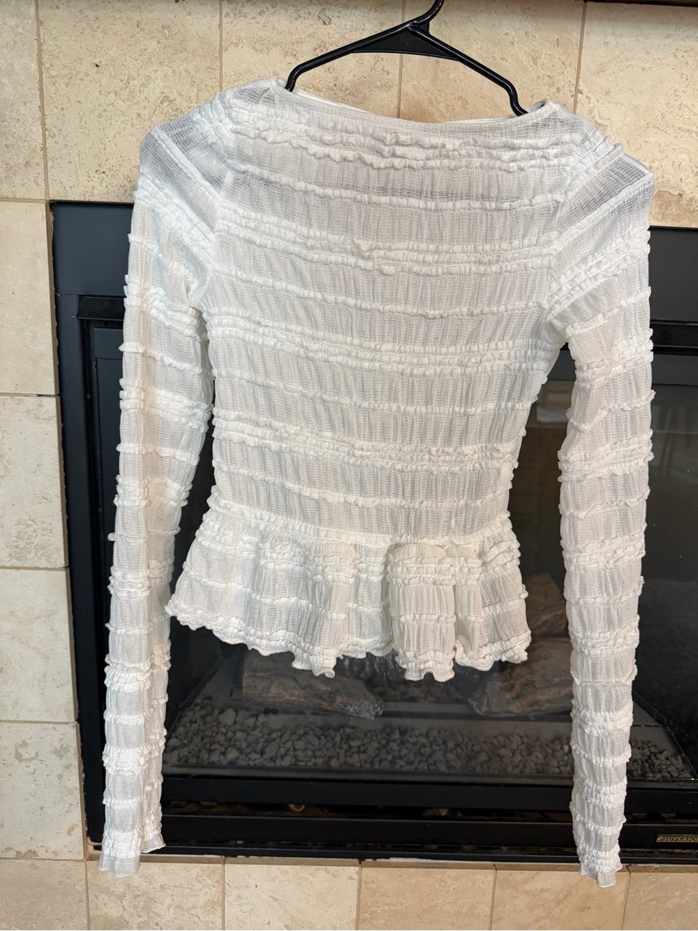 Divided White Smocked Peplum Long-Sleeve Top